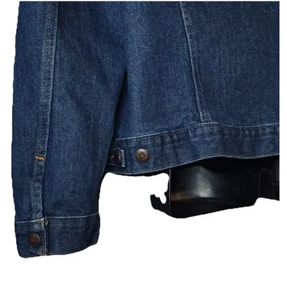 VTG Wrangler Western Denim Jacket Men LG Classic Trucker Dark Blue Jean Button - Picture 5 of 9